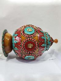 Tibetan Offering Vessel -hlyosar Stupa Box
, With Stone Setting, Imitation Amber