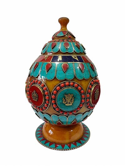 Tibetan Offering Vessel -hlyosar Stupa Box
, With Stone Setting, Imitation Amber