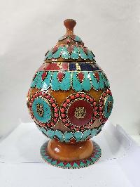 Tibetan Offering Vessel -hlyosar Stupa Box
, With Stone Setting, Imitation Amber