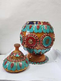Tibetan Offering Vessel -hlyosar Stupa Box
, With Stone Setting, Imitation Amber