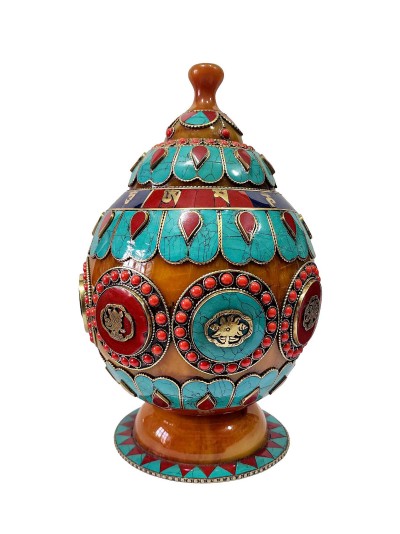 Tibetan Offering Vessel -hlyosar Stupa Box
, With Stone Setting, Imitation Amber