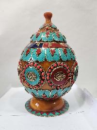 Tibetan Offering Vessel -hlyosar Stupa Box
, With Stone Setting, Imitation Amber