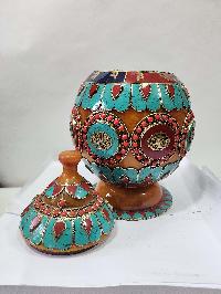Tibetan Offering Vessel -hlyosar Stupa Box
, With Stone Setting, Imitation Amber