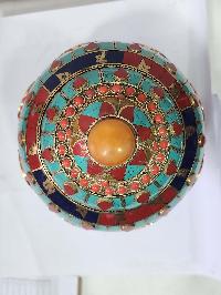Tibetan Offering Vessel -hlyosar Stupa Box
, With Stone Setting, Imitation Amber