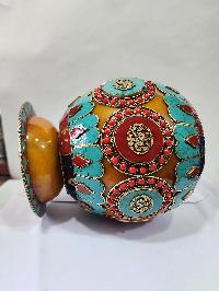 Tibetan Offering Vessel -hlyosar Stupa Box
, With Stone Setting, Imitation Amber