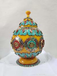 Tibetan Offering Vessel -hlyosar Stupa Box
, With Stone Setting, Imitation Amber