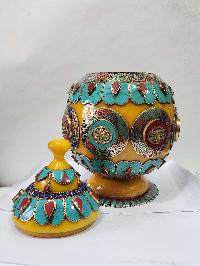 Tibetan Offering Vessel -hlyosar Stupa Box
, With Stone Setting, Imitation Amber