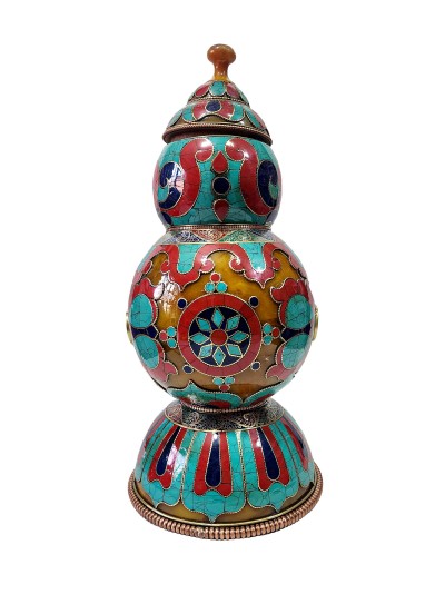 Tibetan Offering Vessel -hlyosar Stupa Box
, With Stone Setting, Imitation Amber