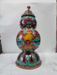 Tibetan Offering Vessel -hlyosar Stupa Box
, With Stone Setting, Imitation Amber