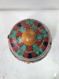 Tibetan Offering Vessel -hlyosar Stupa Box
, With Stone Setting, Imitation Amber