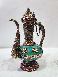 Tibetan Bhumpa- Bhumba Tea Pot, With Stone Setting, Ashtamangala