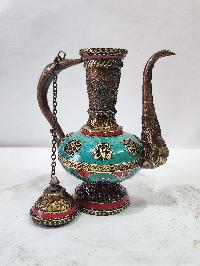 Tibetan Bhumpa- Bhumba Tea Pot, With Stone Setting, Ashtamangala