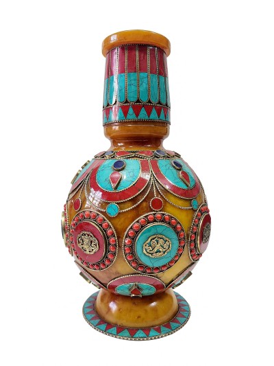 Tibetan Offering Vessel -hlyosar Stupa Box
, With Stone Setting, Imitation Amber