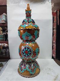 Tibetan Offering Vessel -hlyosar Stupa Box
, With Stone Setting, Imitation Amber