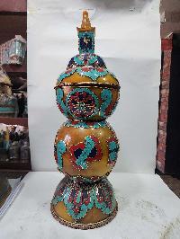 Tibetan Offering Vessel -hlyosar Stupa Box
, With Stone Setting, Imitation Amber