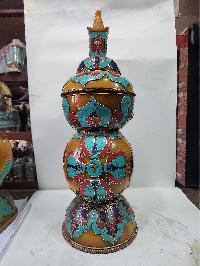 Tibetan Offering Vessel -hlyosar Stupa Box
, With Stone Setting, Imitation Amber