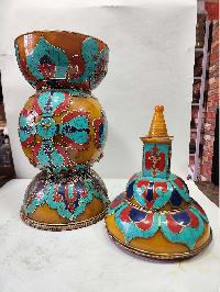 Tibetan Offering Vessel -hlyosar Stupa Box
, With Stone Setting, Imitation Amber