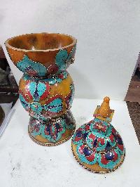 Tibetan Offering Vessel -hlyosar Stupa Box
, With Stone Setting, Imitation Amber
