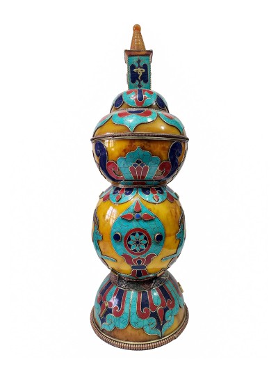 Tibetan Offering Vessel -hlyosar Stupa Box
, With Stone Setting, Imitation Amber