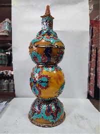Tibetan Offering Vessel -hlyosar Stupa Box
, With Stone Setting, Imitation Amber