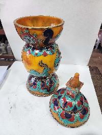 Tibetan Offering Vessel -hlyosar Stupa Box
, With Stone Setting, Imitation Amber