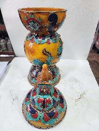 Tibetan Offering Vessel -hlyosar Stupa Box
, With Stone Setting, Imitation Amber