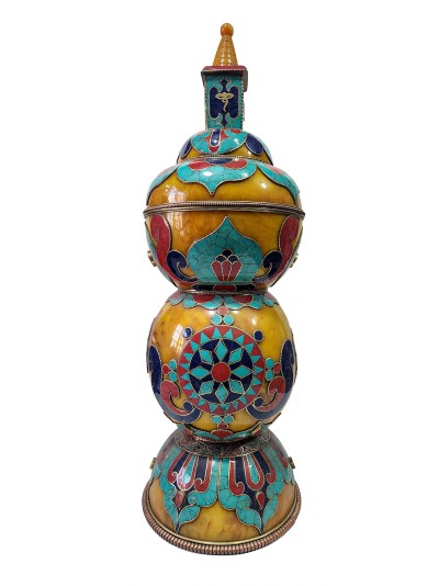 Tibetan Offering Vessel -hlyosar Stupa Box
, With Stone Setting, Imitation Amber
