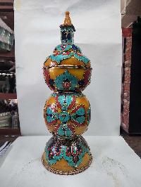Tibetan Offering Vessel -hlyosar Stupa Box
, With Stone Setting, Imitation Amber