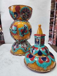 Tibetan Offering Vessel -hlyosar Stupa Box
, With Stone Setting, Imitation Amber