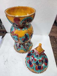 Tibetan Offering Vessel -hlyosar Stupa Box
, With Stone Setting, Imitation Amber