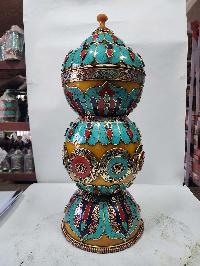 Tibetan Offering Vessel -hlyosar Stupa Box
, With Stone Setting, Imitation Amber