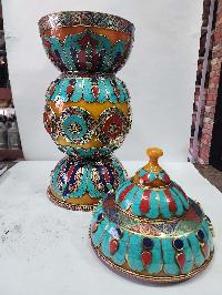 Tibetan Offering Vessel -hlyosar Stupa Box
, With Stone Setting, Imitation Amber
