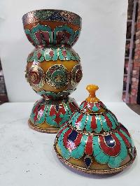 Tibetan Offering Vessel -hlyosar Stupa Box
, With Stone Setting, Imitation Amber