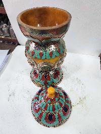 Tibetan Offering Vessel -hlyosar Stupa Box
, With Stone Setting, Imitation Amber