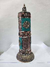 Hand Beaten Metal Incense Burner Stand, Ashtamangala, [stone Setting]