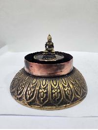 Hand Beaten Metal Incense Burner Stand, Ashtamangala, [stone Setting]