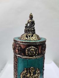 Hand Beaten Metal Incense Burner Stand, Ashtamangala, [stone Setting]