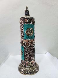 Hand Beaten Metal Incense Burner Stand, Ashtamangala, [stone Setting]