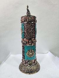 Hand Beaten Metal Incense Burner Stand, Ashtamangala, [stone Setting]