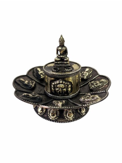 Hand Beaten Dhakya Cup With [amitabha Buddha] And Ashtamangala