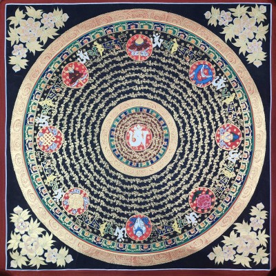 Buddhist Tibetan Thangka Of Mantra Mandala, [hand Painted], Ashtamangala