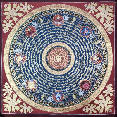 Buddhist Tibetan Thangka Of Mantra Mandala, [hand Painted], Ashtamangala