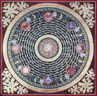 Mantra Mandala, Buddhist Tibetan Thangka, [hand Painted], Ashtamangala