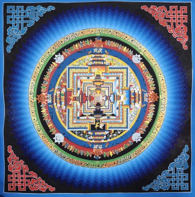Buddhist Hand Painted Tibetan Thangka Of Kalachakra Mandala Thangka Painting