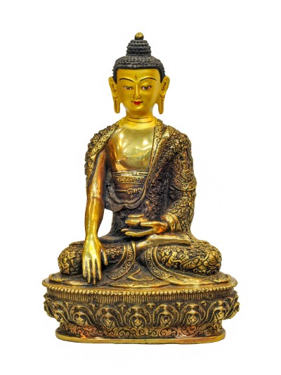 Buddhist Handmade Statue Of Shakyamuni Buddha, [gold Plated], [face Painted]