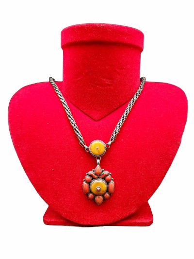 Designer Silver Necklace Stone With Stone Setting, [amber]