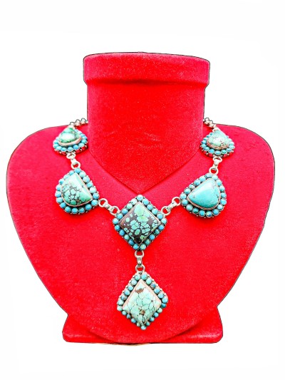 Designer Silver Necklace Stone With Stone Setting, [turquoise]
