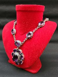 Designer Silver Necklace Stone With Purple Stone Setting, [amethyst]