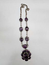 Designer Silver Necklace Stone With Purple Stone Setting, [amethyst]