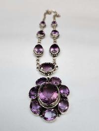 Designer Silver Necklace Stone With Purple Stone Setting, [amethyst]